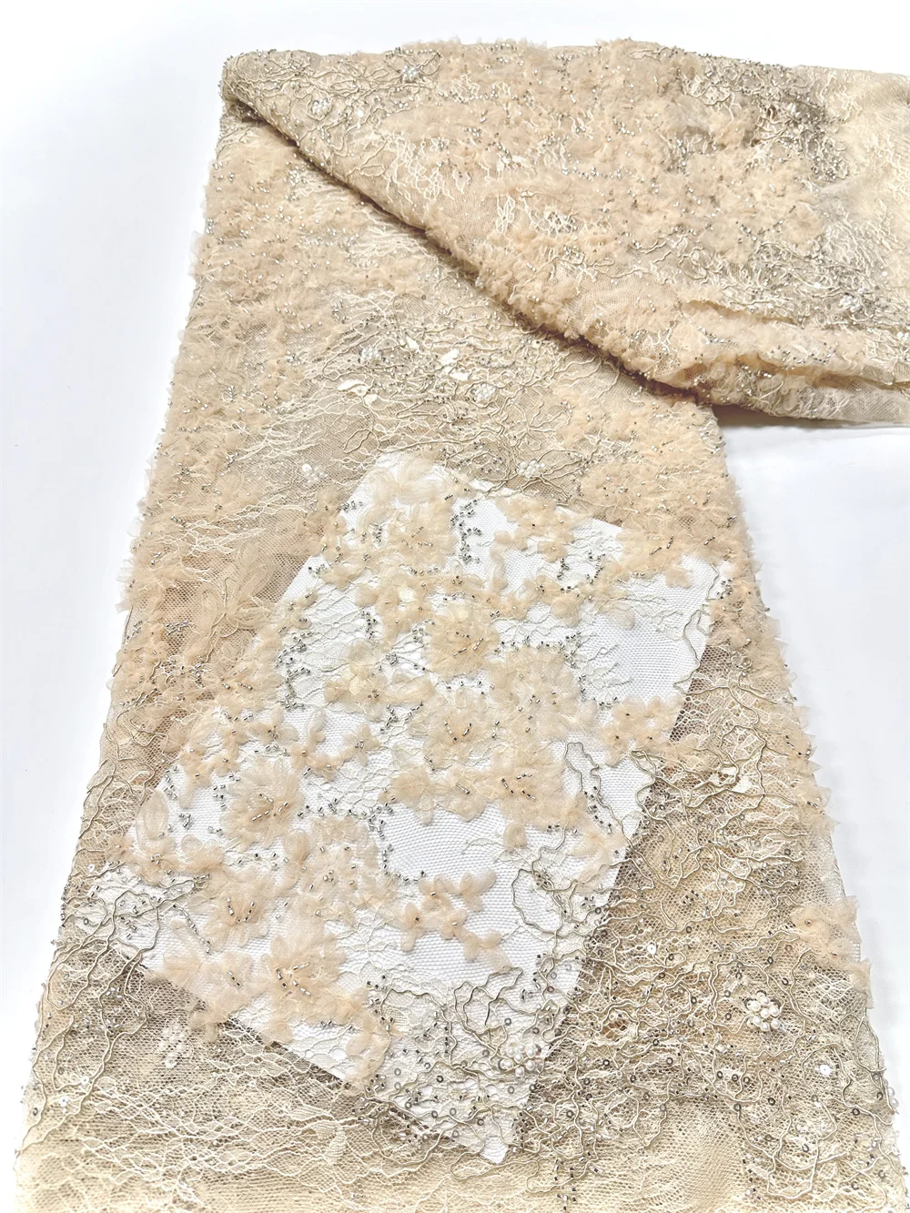 

French Sequins Net 3d Lace Fabric 2026 High Quality African Lace Embroidered Nigerian Tulle Lace 5 Yards For Sewing Party Dress