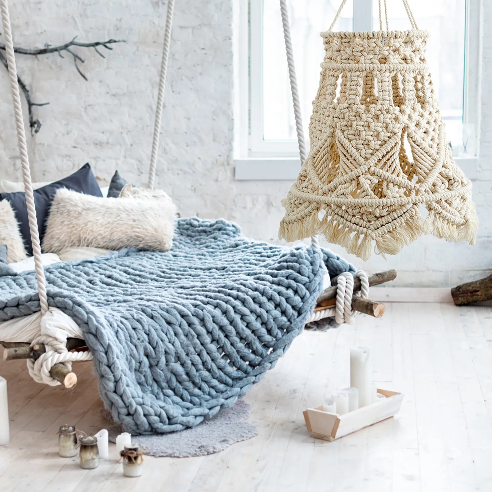 Boho paralume Boho paralume Macrame paralume soffitto paralume pendente luce copre tessuto pendente luce ombra bohémien