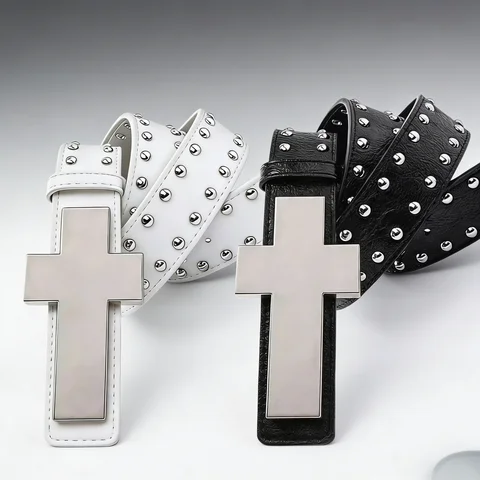 Punk Cross Belt for Men Women, Y2K Gothic Rivet Studded Belt, Hip Hop Streetwear Waist Belt for Jeans