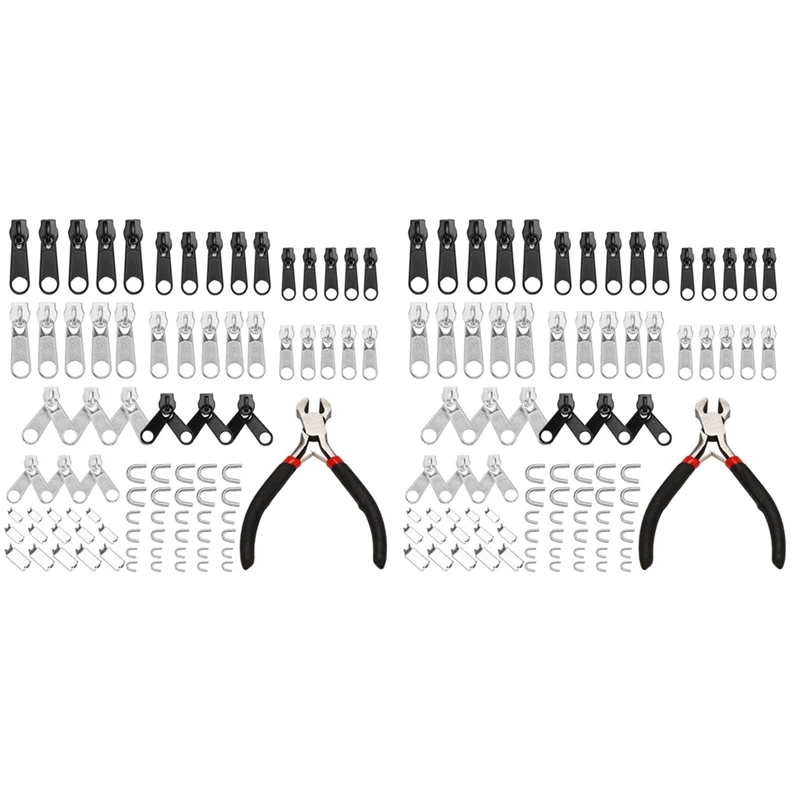 170Pcs Zipper Repair Kit Zip Slider Rescue Zippers Replacement Jacket Clothes Bag Tent Fix Plier Sewing Needlework Tool