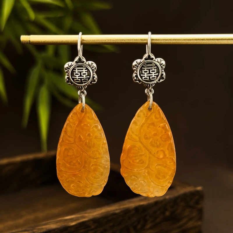 

Jadeite Carving Vintage Vintage Vintage Earhook Women's Earrings Classical Personalized Jewelry