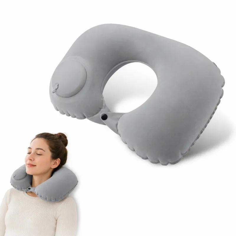 Portable Inflatable Neck Pillow for Travel Neck Support Pillow Soft Foldable Travel Headrest for Flights Cars Trains