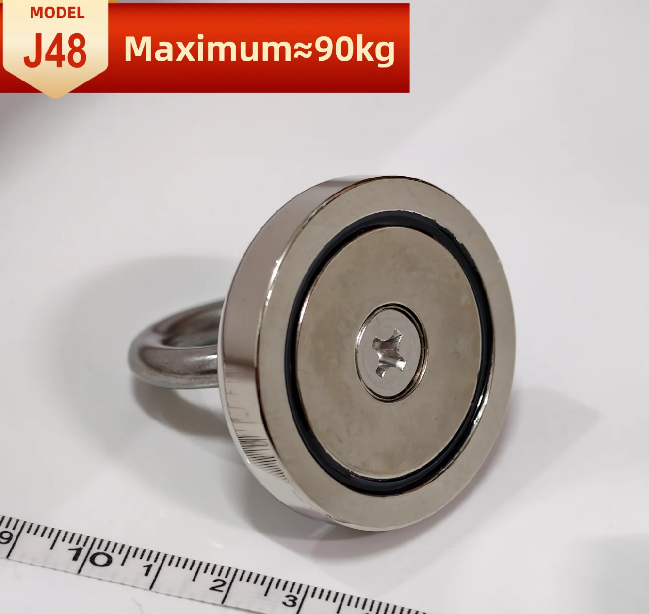J48 Magnetic fish hook strong magnet L=48mm  W=47mm  Maximum pull force 90kg Magnetic lifting ring