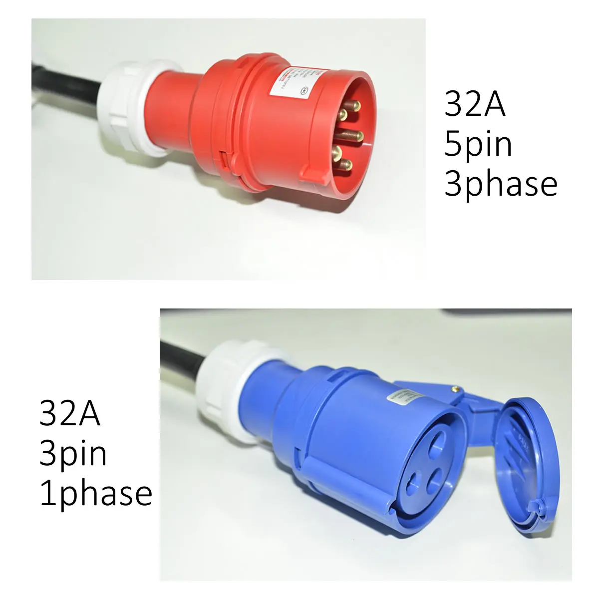 อะแดปเตอร์ชาร์จรถยนต์ไฟฟ้าแปลงจาก22Kw เป็น7kw 3เฟสเป็น1เฟส32A ตัวผู้สีแดงเชื่อมต่อ5PIN กับ3pin สีฟ้าตัวเมีย