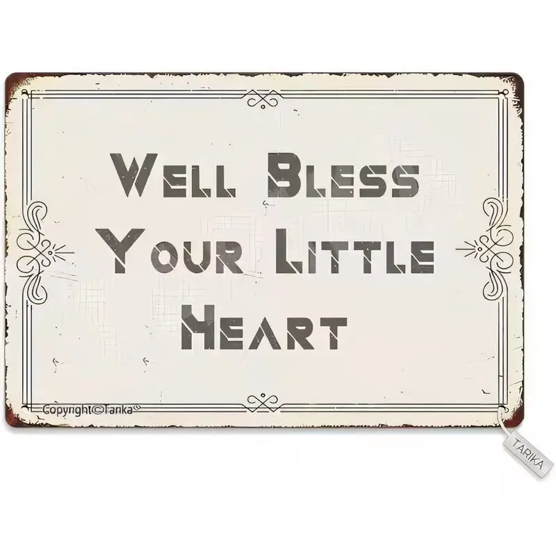 Distressed Vintage Well Bless Your Little Heart Metal Tin Sign - Retro Decorative Corners, Iron Material, Perfect for Home/Cafe/
