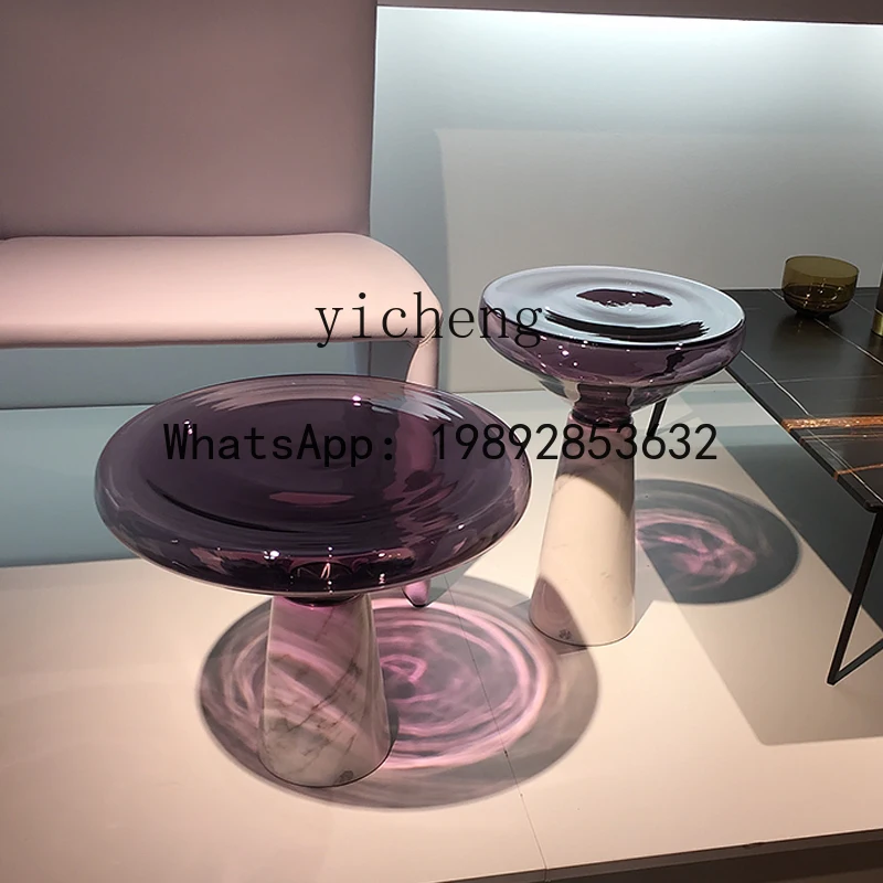 AA  modern simple marble sofa edge table movable minimalist creative stained glass small coffee table