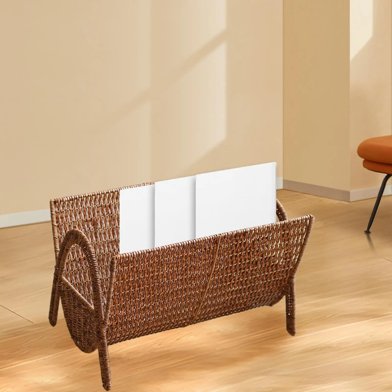 

Woven Storage Holder Basket Farmhouse Floor Imitation Rattan Magazine Rack