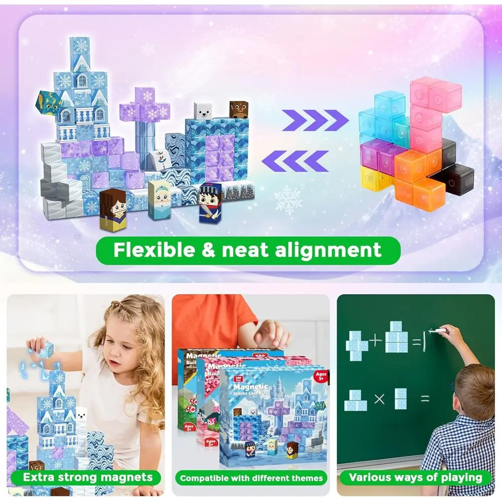 100-Piece Transparent Blue Magnetic Building Blocks Set for Kids 3+, STEM Educational Toy for Boys and Girls Ages 4-12, Ideal Bi