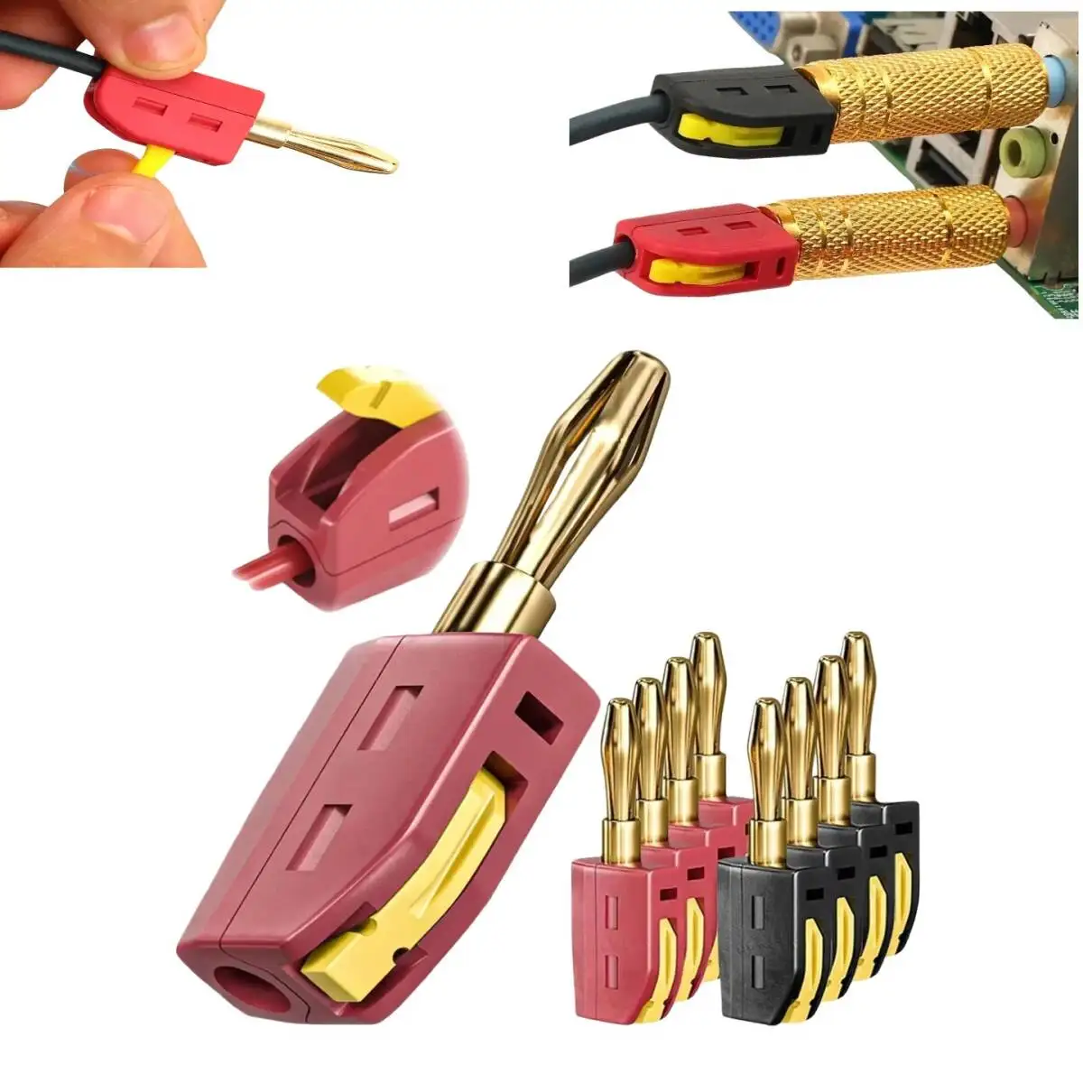 1-6Pcs No Solder Banana Plug 4mm Quick Wire Connect Gold-plated Copper Banana Connectors Plugs for Jack Audio Music Speaker