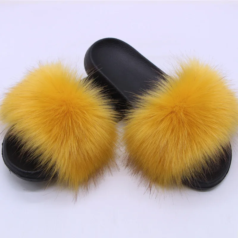 Damen Kunstfell-Slipper Flauschige Offene Pantoffeln für Drinnen und Draußen Lässige Flache Sandalen Luxuriöse Pelzige Slides für Damen – Detail 16