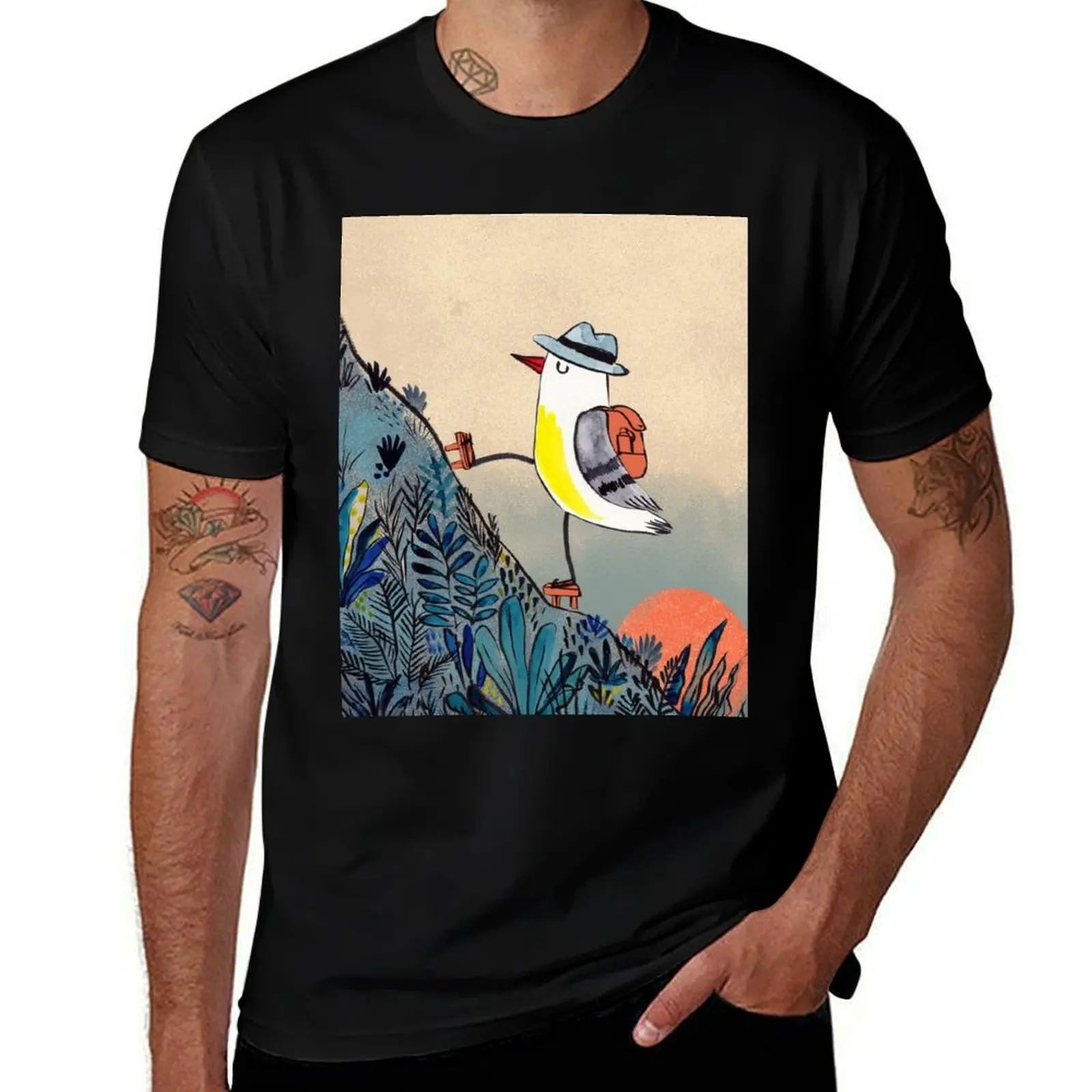

Mountain hiker bird at sunrise T-Shirt t shirt personalised t shirt man casual