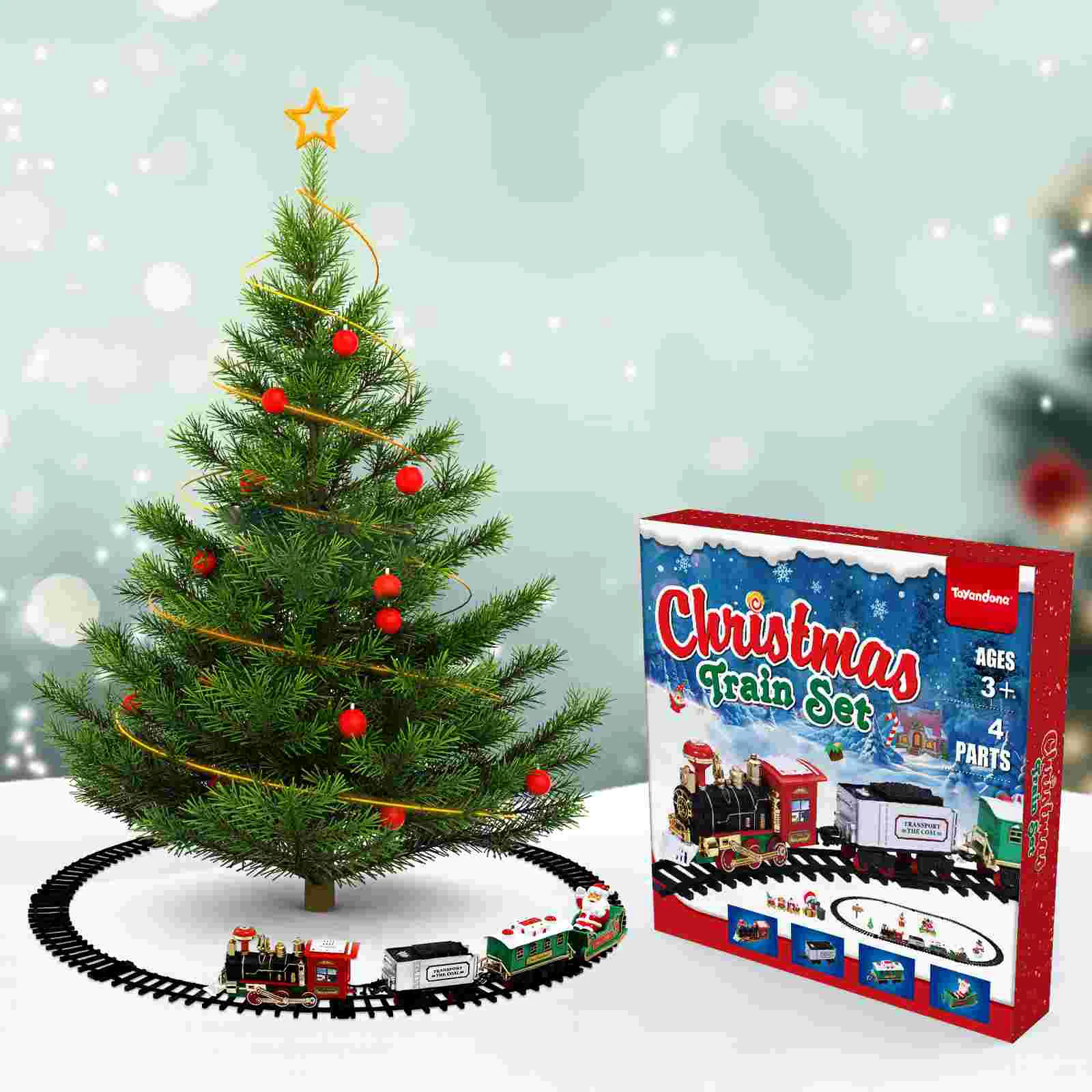 TOYANDONA Christmas Train Set Mini Model Train Toy with Sound and Light Powered Kids Toy Train Needs Assemble for Kids B