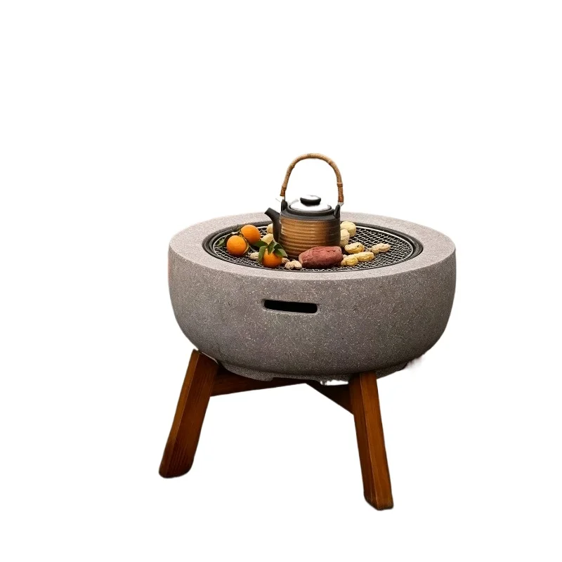 2026 New Round Fire Pit Table Charcoal Grill Set Outdoor Patio Heater Camping Tea Brewing Stove