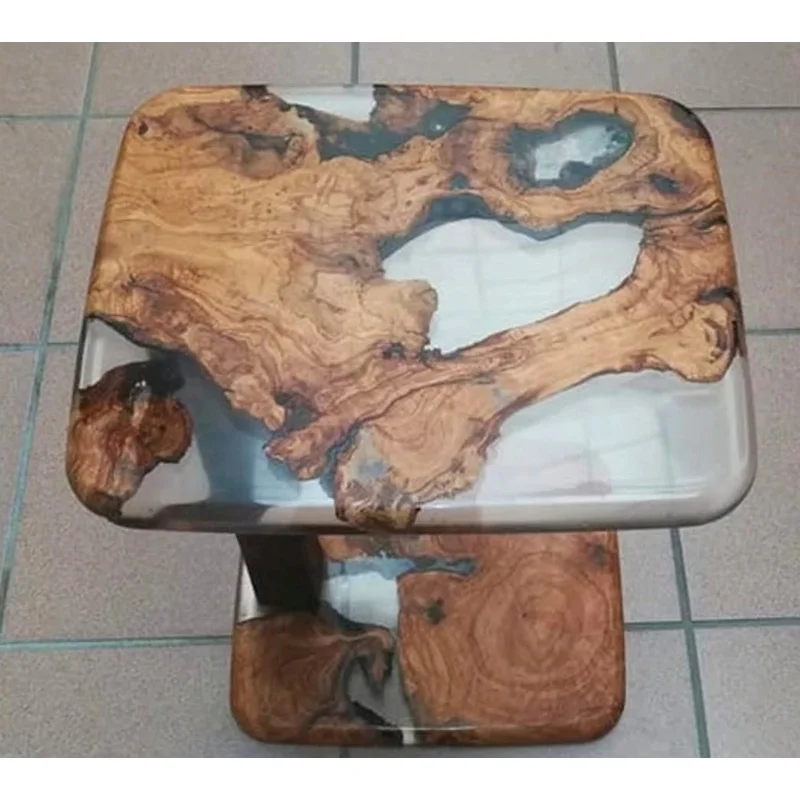 custom.Industrial White Epoxy Resin Solid Wooden Coffee Table