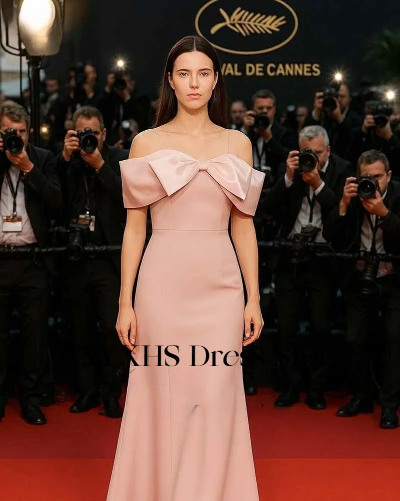 LAYXHS Elegante Fora do Ombro Arco Vestidos de Noite Rosa Sereia Até O Chão Mulheres Vestidos de Baile Personalizado فساتmaveraات