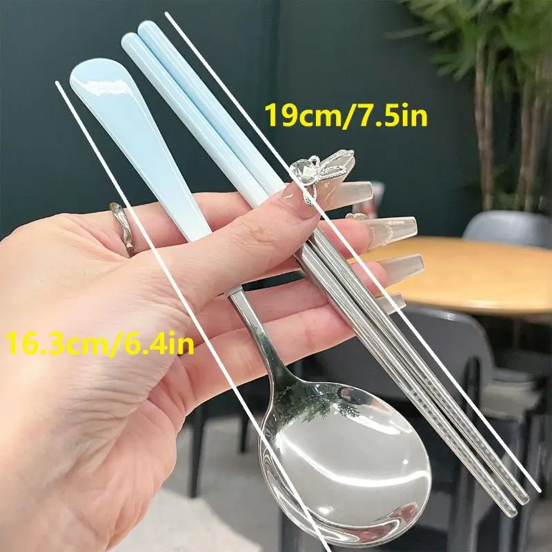 Portable Stainless Steel Cutlery Set With Box - Spoon Chopsticks Student Travel Korean Style Kitchen Supply view 6