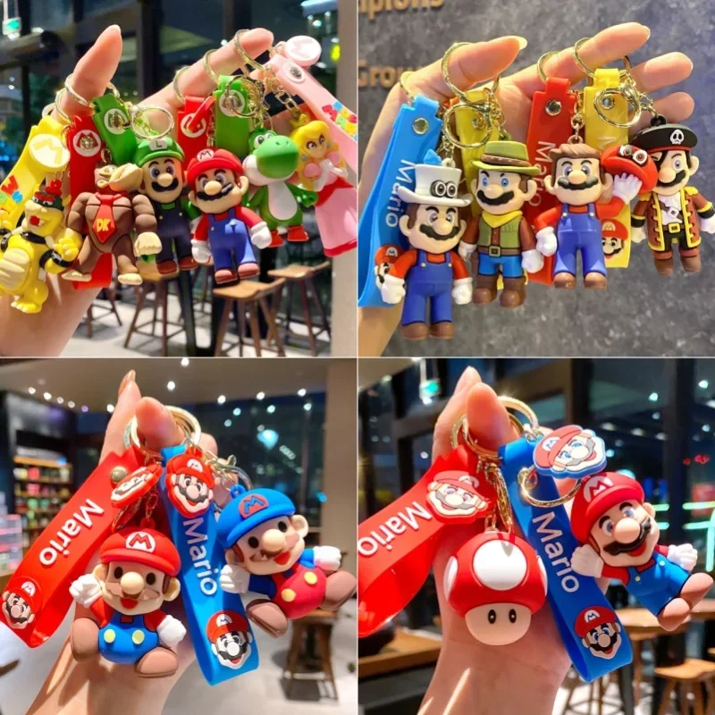Figuras de Ação Mario, Luigi, Toad, Yoshi e Bowser, Acessórios, Chaveiro, Bonecos de PVC do Mario Bros, Brinquedos para Presentes