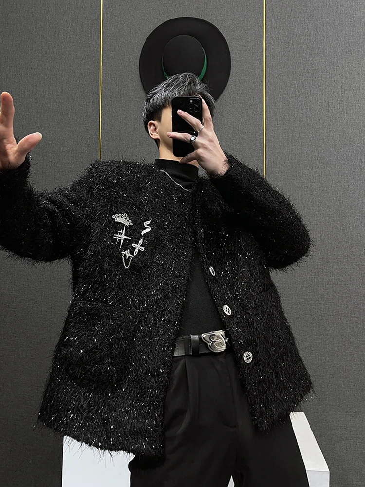 

Men's Plu Suit Jaet Loose Fit ort Thiened Autumn Winter Faion Korean Sle round Ne Single Button Long Sve Coat