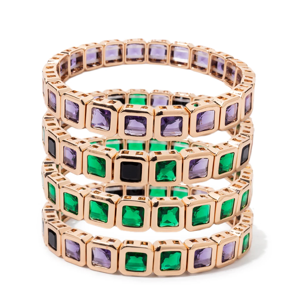 

2025 New 8mm Golden Bracelets for Women inlaid Colorful Cubic Zirconia Girl Bangle