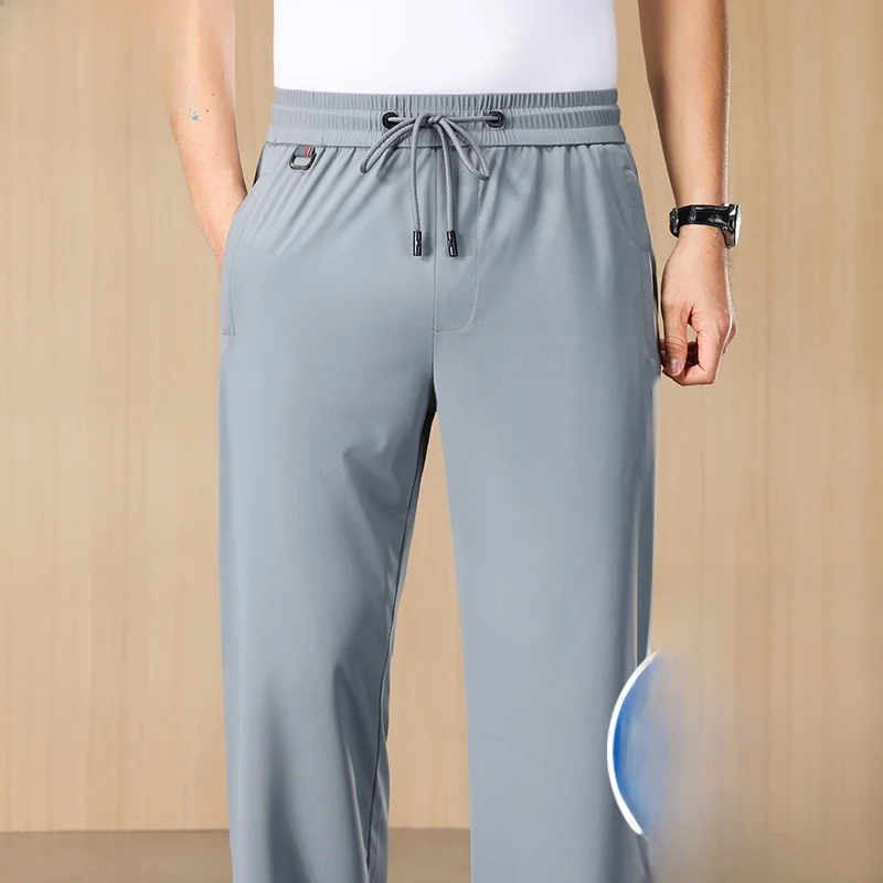

Cool Feeling Ice Silk Men's Casual Pants Summer Thin Loose Straight Cut Qui Dry Sports mid Age Dad Pants Faion Urban Busi...