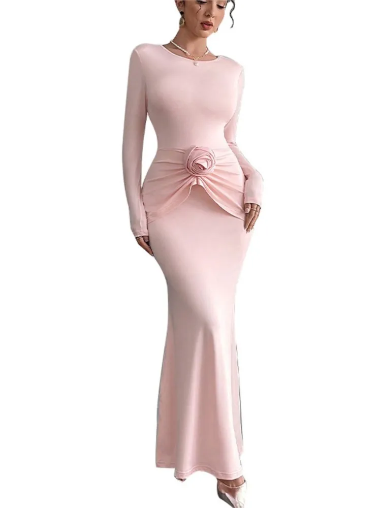 فستان ماكسي طويل أنيق بأكمام طويلة لربيع وخريف 2026 ملابس نسائية غير رسمية للحفلات والعمل المسائية فساتين ضيقة عصرية #3