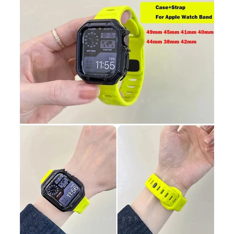 Custodia + cinturino per cinturino Apple Watch Ultra 2 49mm bracciale sportivo in Silicone colorato per Apple Watch 38/40/41mm accessori per Cover