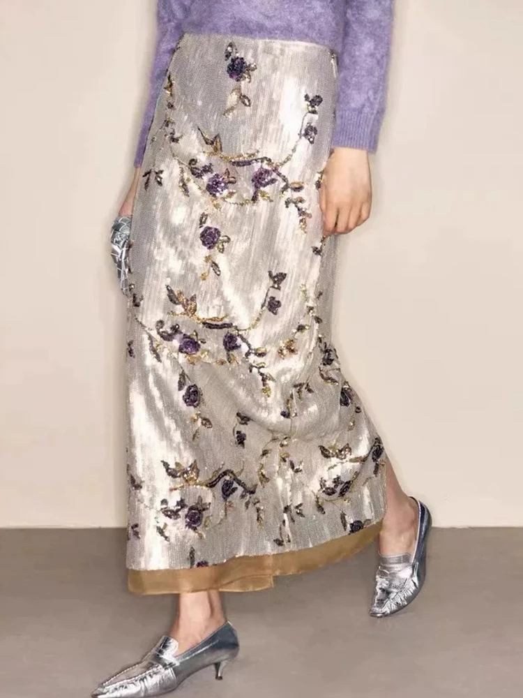 In the early spring of 2025, the new elegant hip skirt embroidered with sequins and high waist was opened with a skirt.