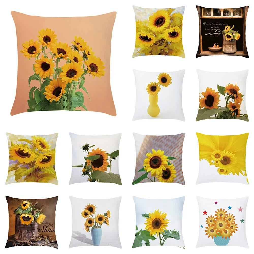 45X45 Sunflower Print Pattern Cushion Cover for Home Living Room Bedroom Sofa Decoration Throw Pillow