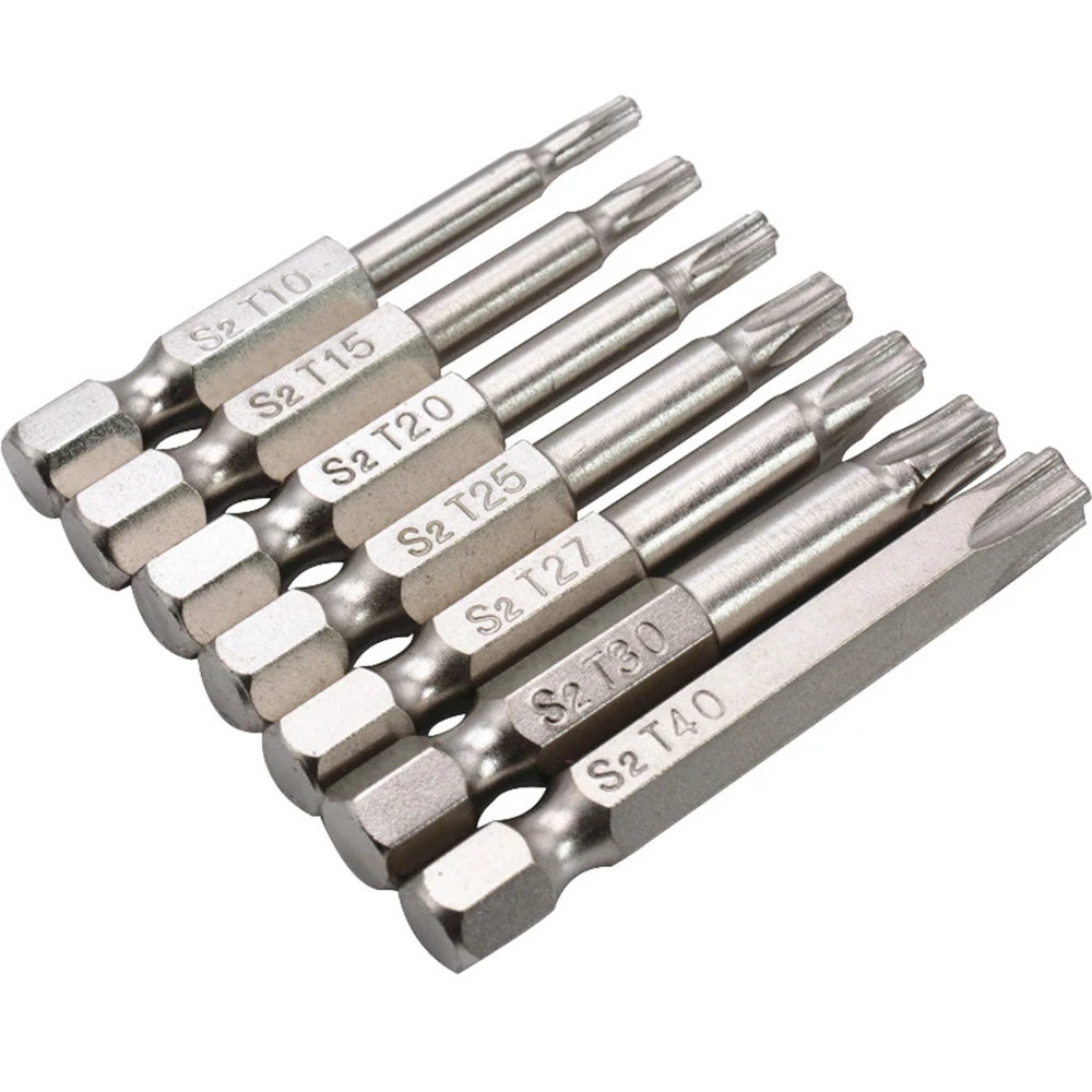 Set of 7 Nickel-Plated 5-Star Bits with Holes 50mm Long Star Bit Screwdriver Bits Made of S2 Material Tamper-Resistant Star Bits