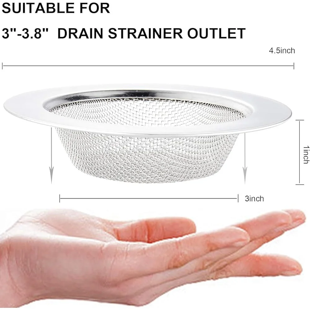 2 PCS Stainless Steel Kitchen Sink Strainer Drain Filter Anti-Clogging Micro-Perforation Dishwasher Safe Durable Rim 4.5 Inch