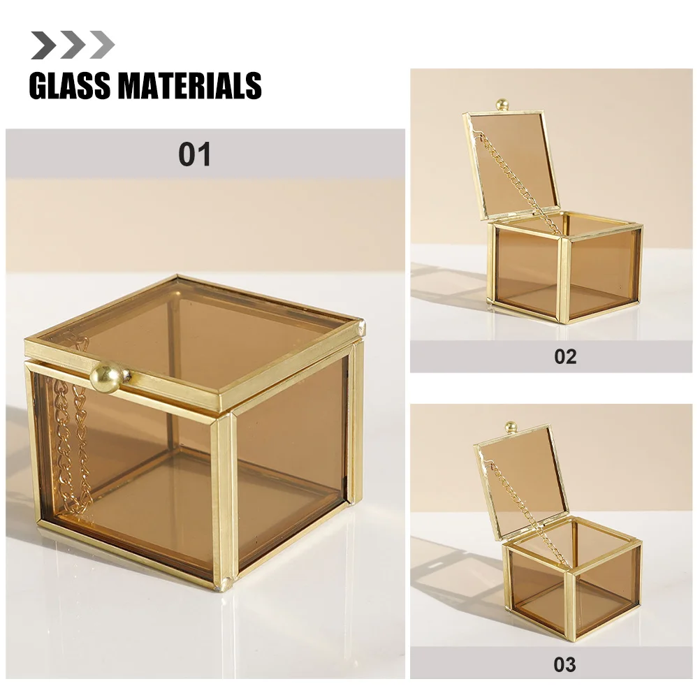 

Glass Jewelry Box Brass Glass Material Storage Case for Home Decorative Organizer Jewelry Storage Cases