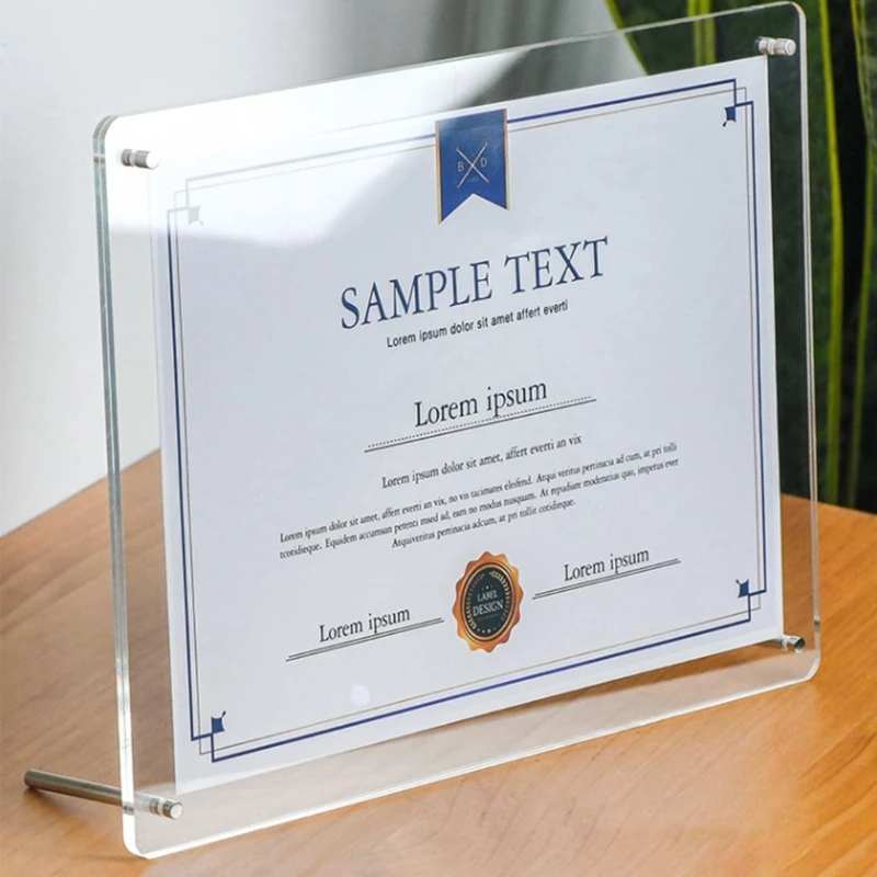 A4 Acrylic Photo Frame Desktop Clear Certificate Paper Display Stand Fit For A4 Size Photo Business License School Certification