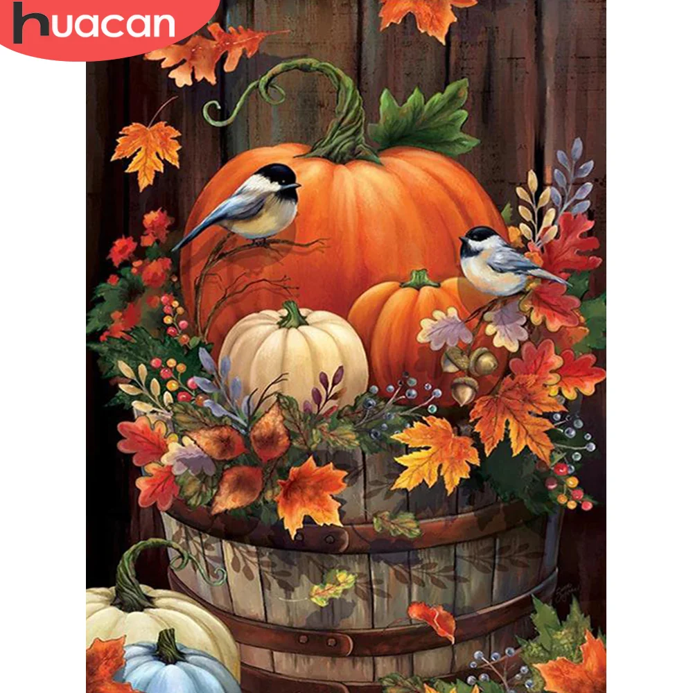 HUACAN Diamond Painting Novelty 2023 Birds Animal Mosaic Needlework Round Drill Embroidery Pumpkin Home Decor Cross Stitch Kits