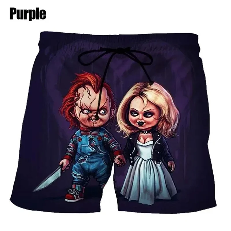 Chucky Doll Horror Graphic Beach Shorts Men 3D Print Board Shorts Swimsuit Bermuda Surfing Swim Trunks Cool Kids Ice Short Pants