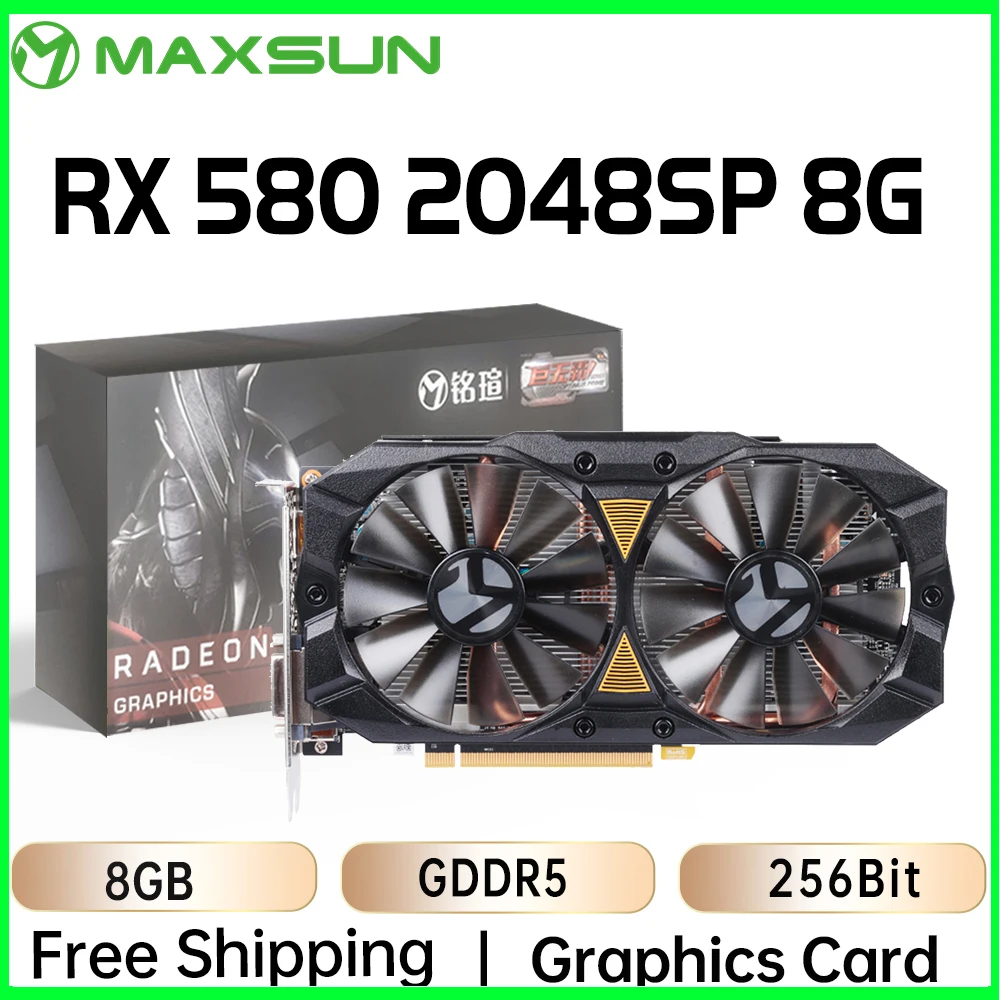 MAXSUN Graphics Cards AMD Radeon RX580 2048SP 8G GDDR5 256bit HDMI+DP*3+DVI Video Card For Desktop Gaming Computer GPU RX 580