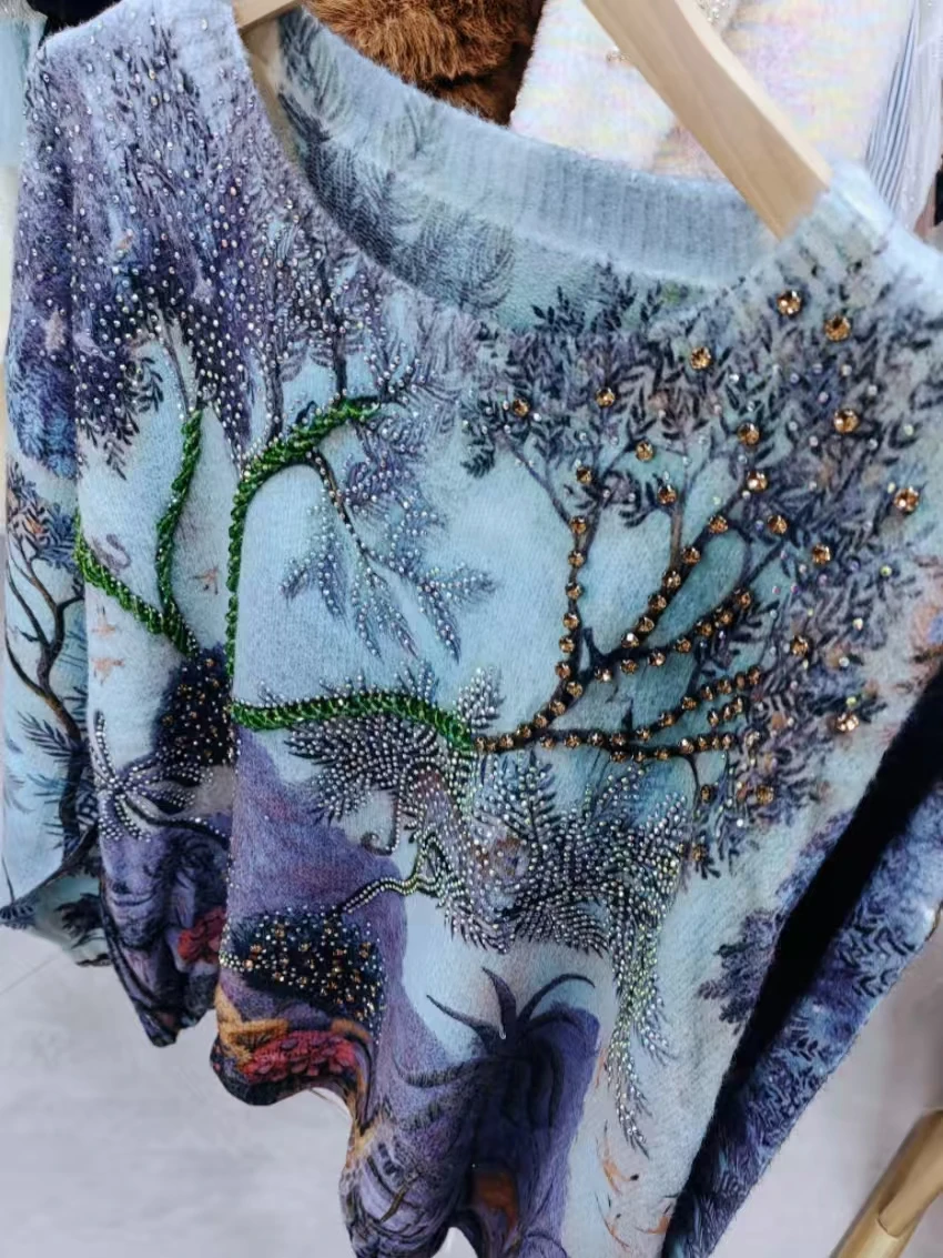 

Вязаный свитер с блестящими кристаллами для женщин: осенне-зимняя/весенняя коллекция, верхняя одежда, трикотаж, пуловеры, женская одежда (реальные фото)