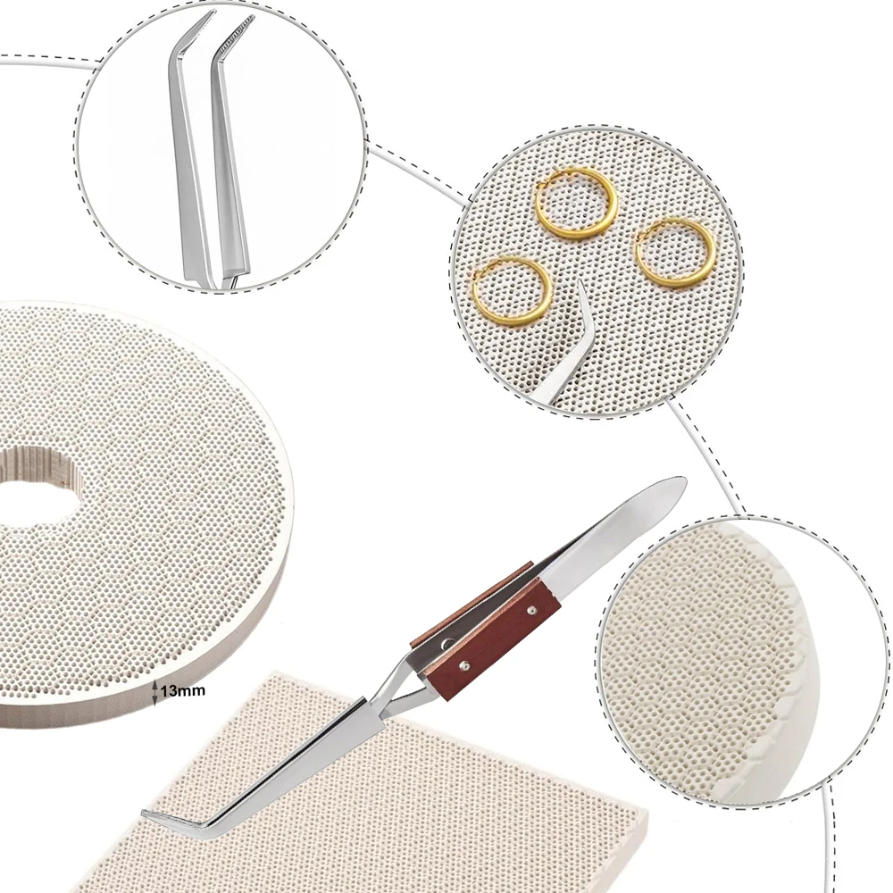 Ceramic Honeycomb Soldering Pad Set-Jewelry Welding Kit with Heat-Resistant Board, Reverse Locking Tweezers&for DIY Craft Making