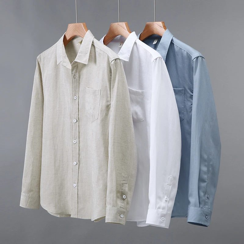 

Мужские рубашки из лиоцелла (80%) и льна (20%), с длинным рукавом, премиум-класса, повседневные, летние, качественные, дышащие, тонкие, однотонные, универсальные.