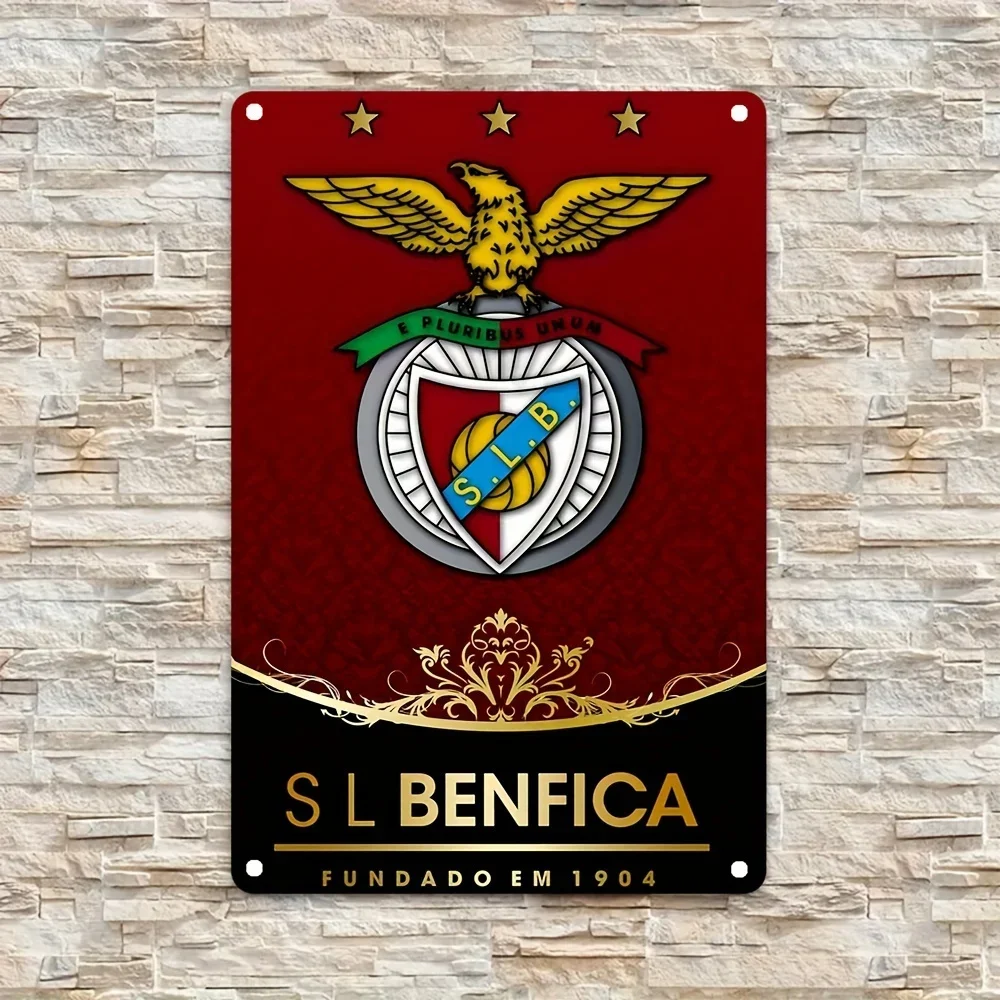 SL Benfica Sinal de parede de metal vintage emblema de futebol de ferro à prova d'água decoração de bar presente com furos pré-perfurados ideal para colecionadores