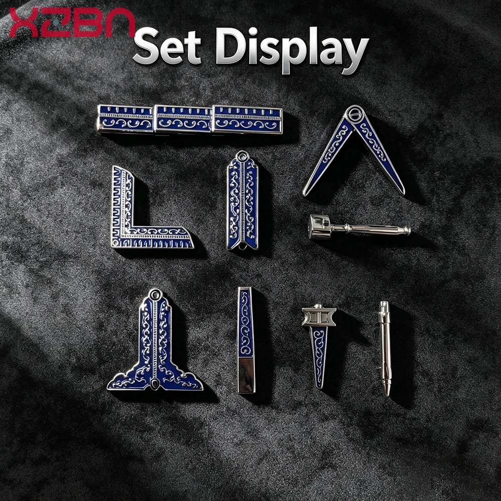 Freemason Mini Work Tool Set with Blue Black Velvet Belt and Blue Box Freemason Gift Exquisite Gift Metal Souvenir