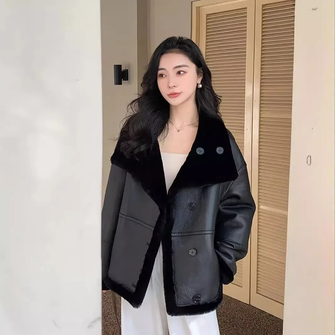 Winter Hot Sale Real Wool Fur Integrated Sheepskin Coat Women\'s Medium and Long Slim Black Genuine Leather Jacket Women Clothes