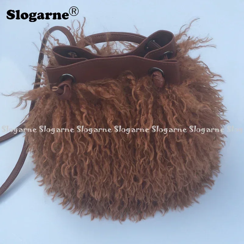 Fashion Long Fur Shoulder Bag Women\'s 2023 Faux Fur Handbag Girls Luxury Mongolian Sheep Furry Bags Purse Luxury Bag Waist Packs