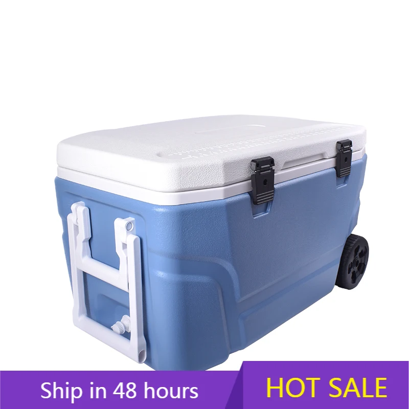 

POWER LEAPLarge 70L Plastic Outdoor Strong Hiking Camping Cooler Box Medical Carrier Cooler Box with Wheel and Han