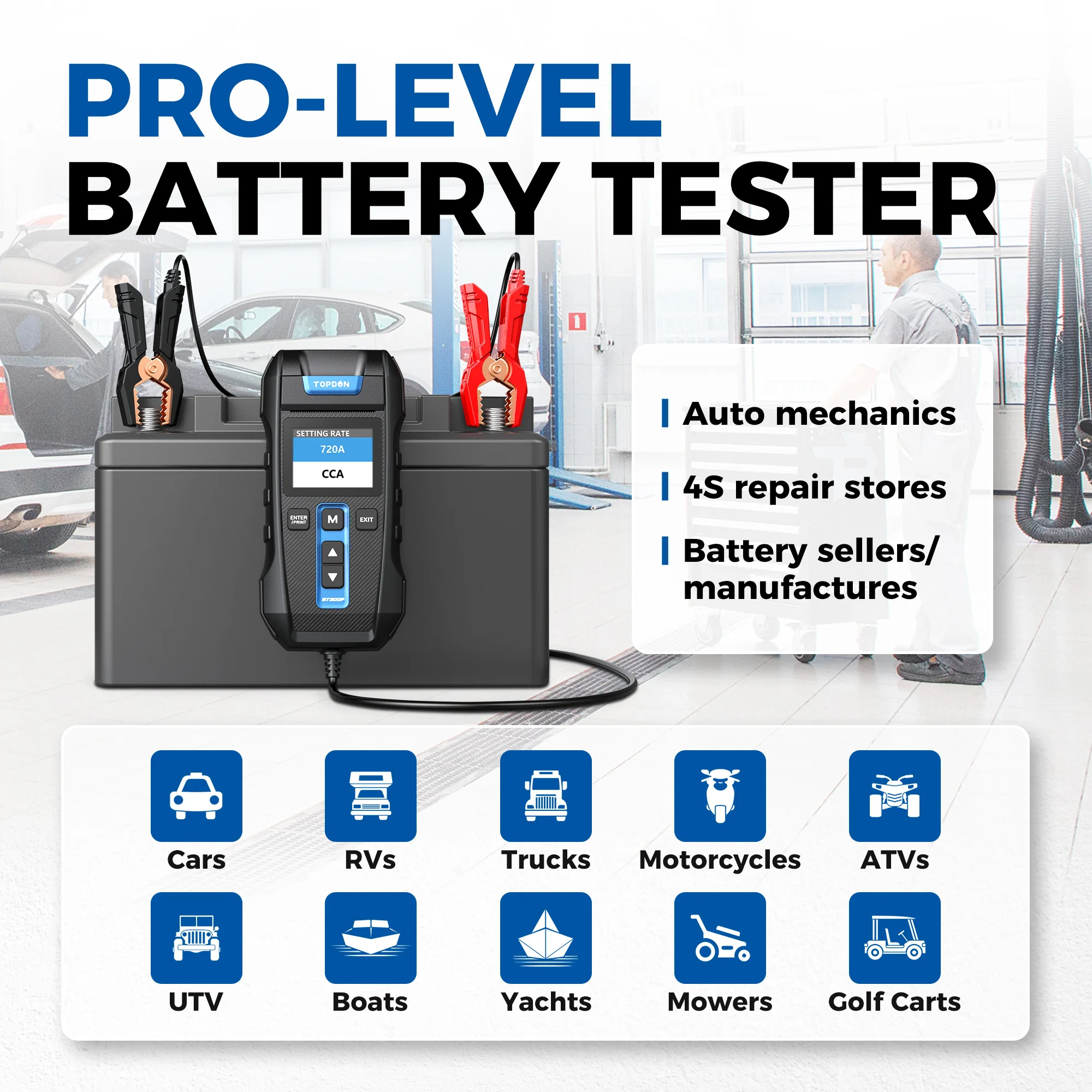 TOPDON BT300P Tester akumulatora z drukarką 12V Test obciążenia akumulatora samochodowego do motocykla Auto ładowanie analizator akumulatora