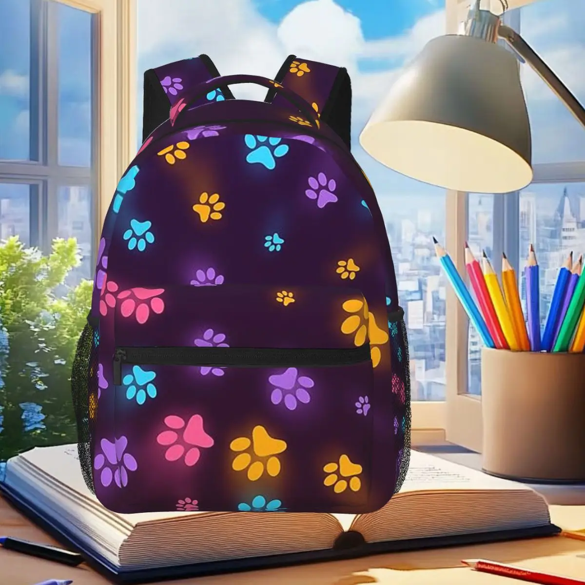 

Blue Dog Paw Pattern Backpack Student Boys Girls BookBag Kids School Bag Computer Shoulder Bags for Men Women