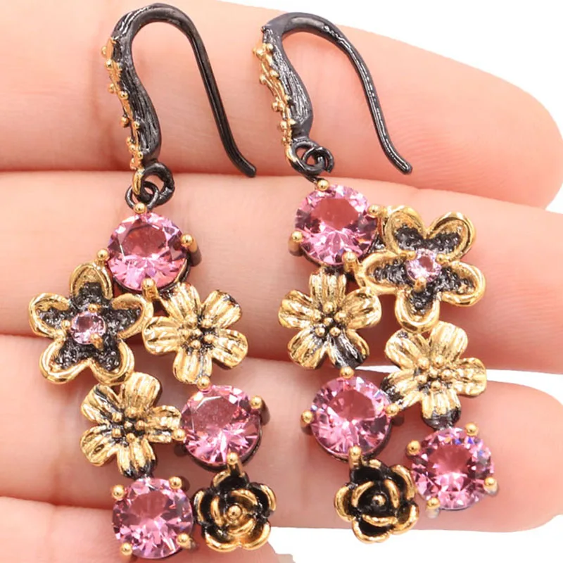 

Buy 4 Get 1 Free 49x20mm Neo-Goth Vintage Peridot Pink Tourmaline Tanzanite Black Gold Color Silver Earrings