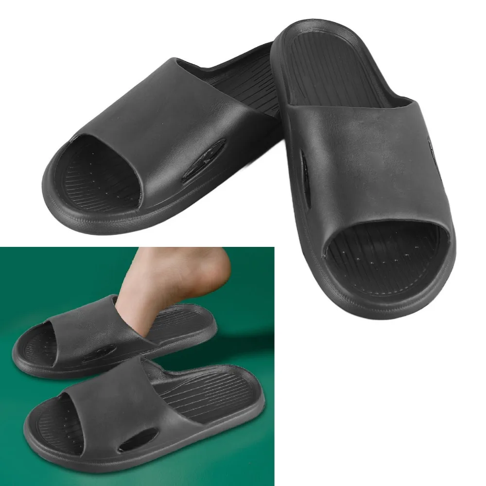 1 Pair Black Shower Slippers Indicated Size 44-45 EVA Bathroom Sandals for Indicated Size: 44-45 Suitable Size: 43-44