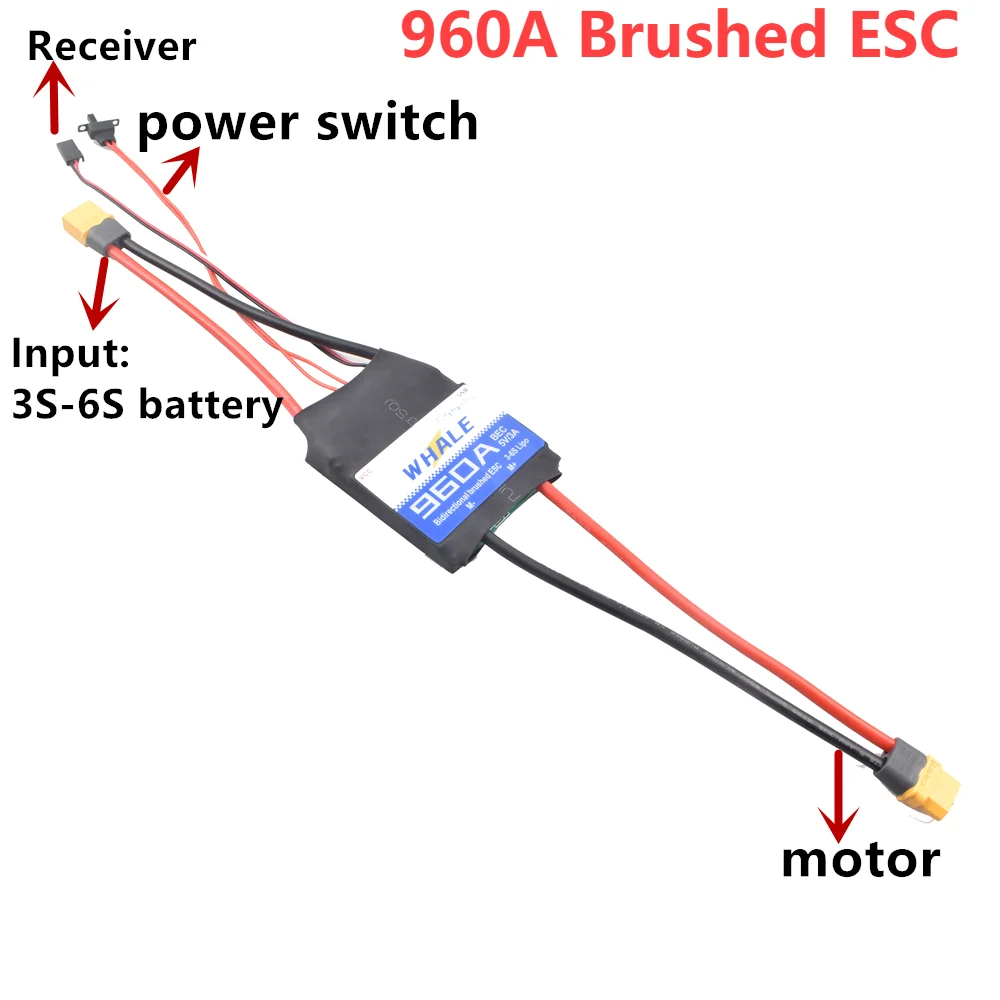 12V-24V 960A bidirectional brush ESC high-power electric speed controller with XT60/T plug used for RC boat 997 motor parts