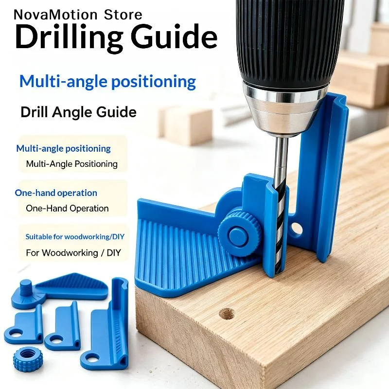 5-Angle Adjustable Drill Guide 0°30°45°60°90° Precision Positioning Drill Jig 3 Length Replaceable Portable Woodworking DIY Tool