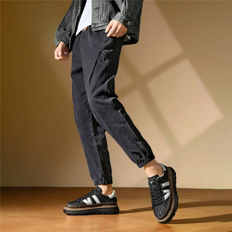 

Septwolves Casual Thi Bot Men's Bla Board oes Faionable Workwear Winter Versatile Trendy round Toe Lace-Up Boots